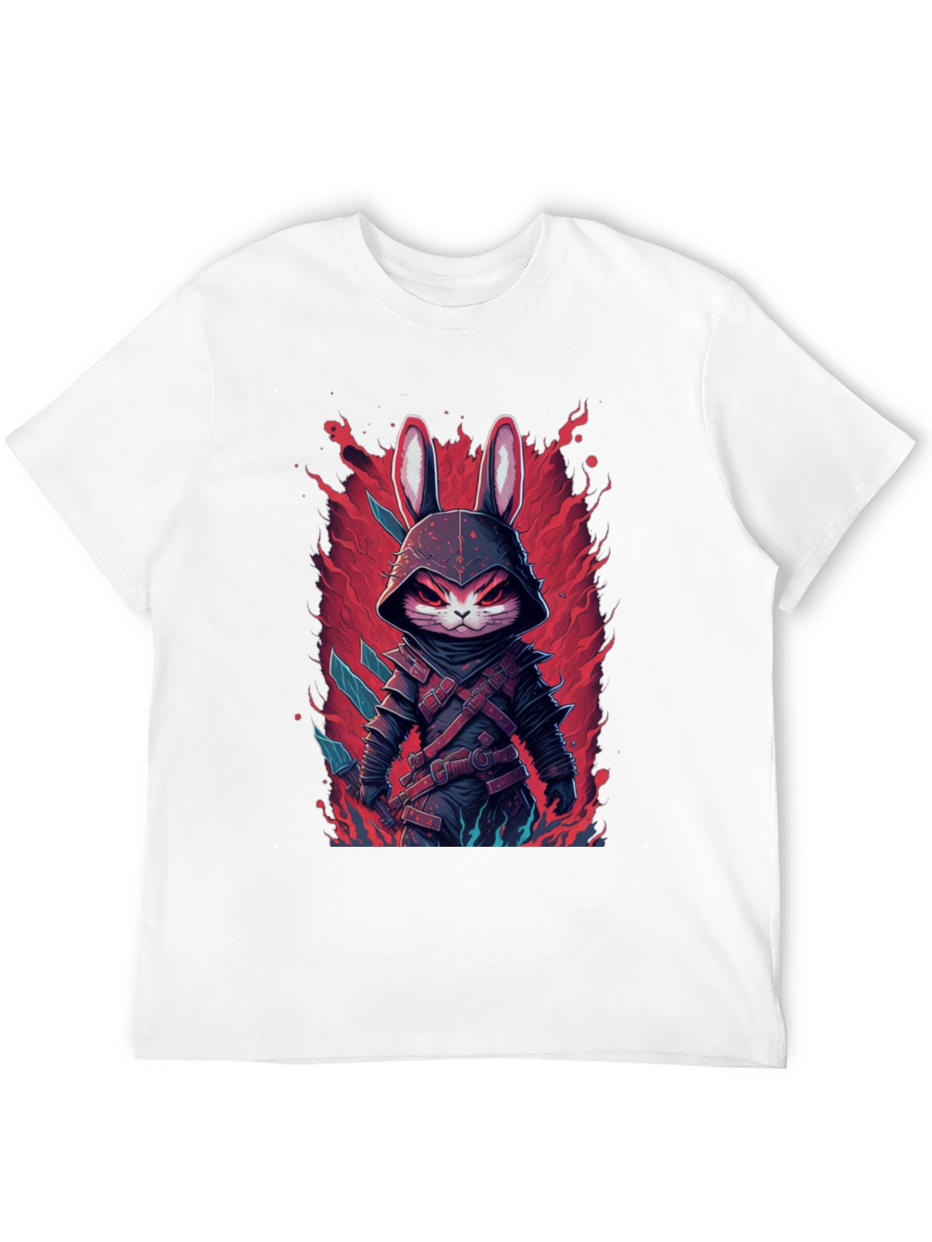 Mens Black T-Shirt with Rabbit Warrior Graphic