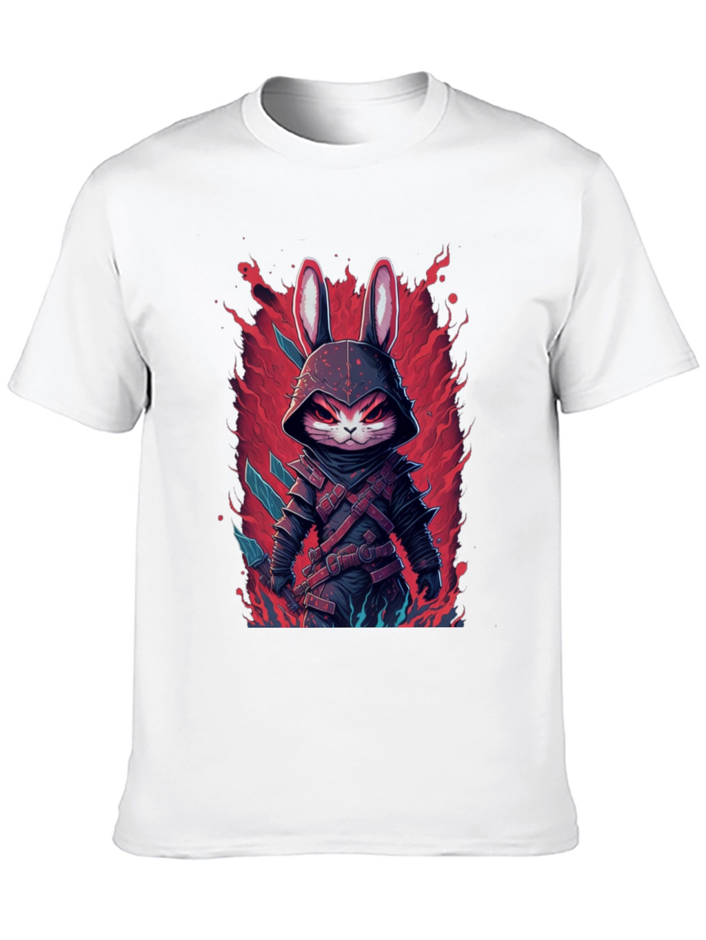 Mens Black T-Shirt with Rabbit Warrior Graphic