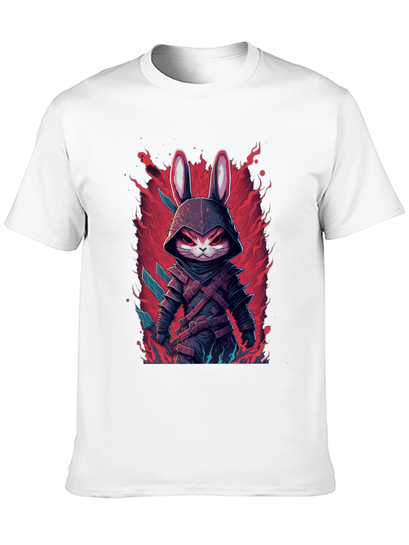Mens Black T-Shirt with Rabbit Warrior Graphic