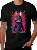 Mens Black T-Shirt with Rabbit Warrior Graphic