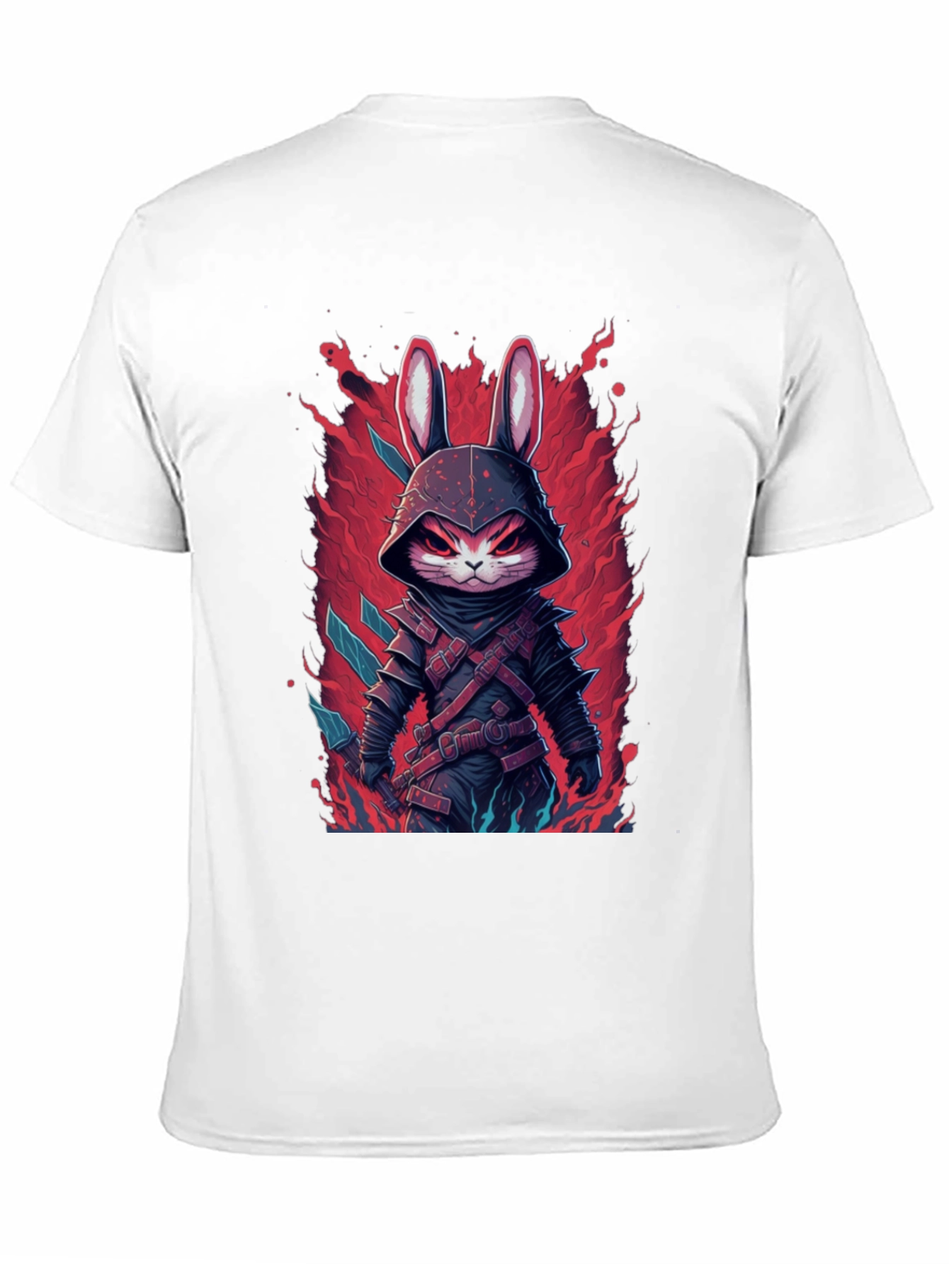 Mens Black T-Shirt with Rabbit Warrior Graphic