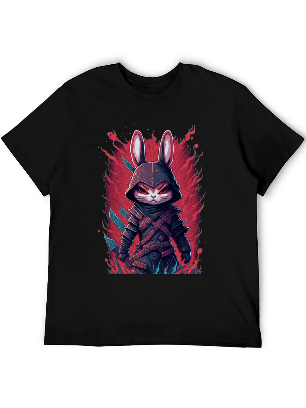 Mens Black T-Shirt with Rabbit Warrior Graphic