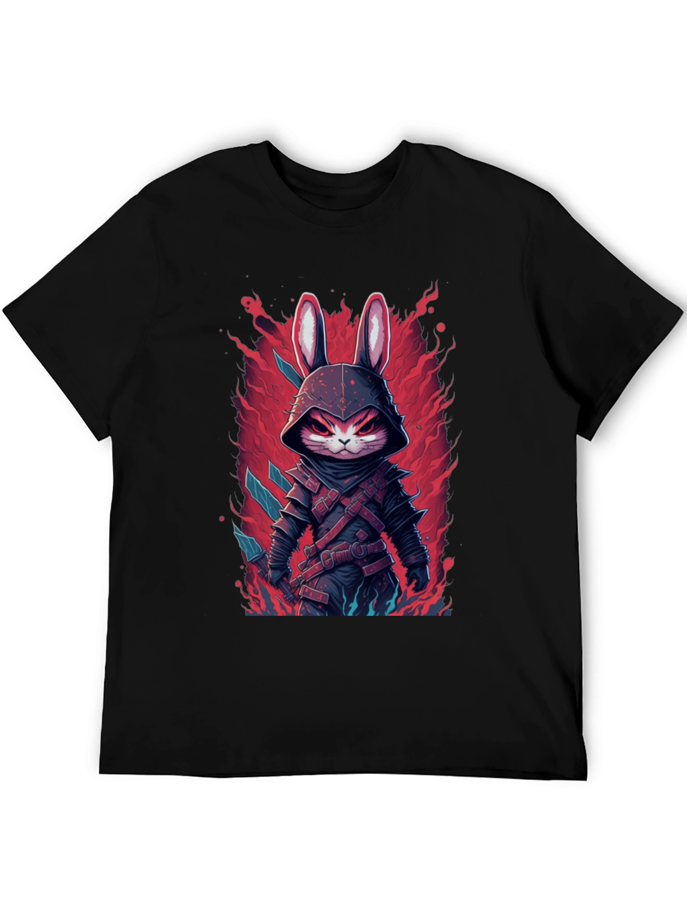 Mens Black T-Shirt with Rabbit Warrior Graphic