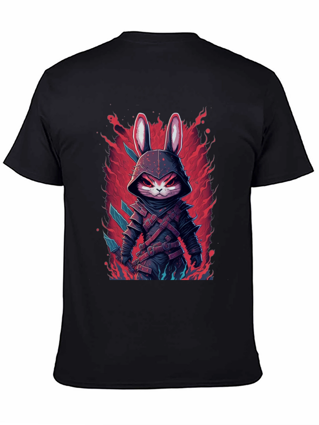 Mens Black T-Shirt with Rabbit Warrior Graphic