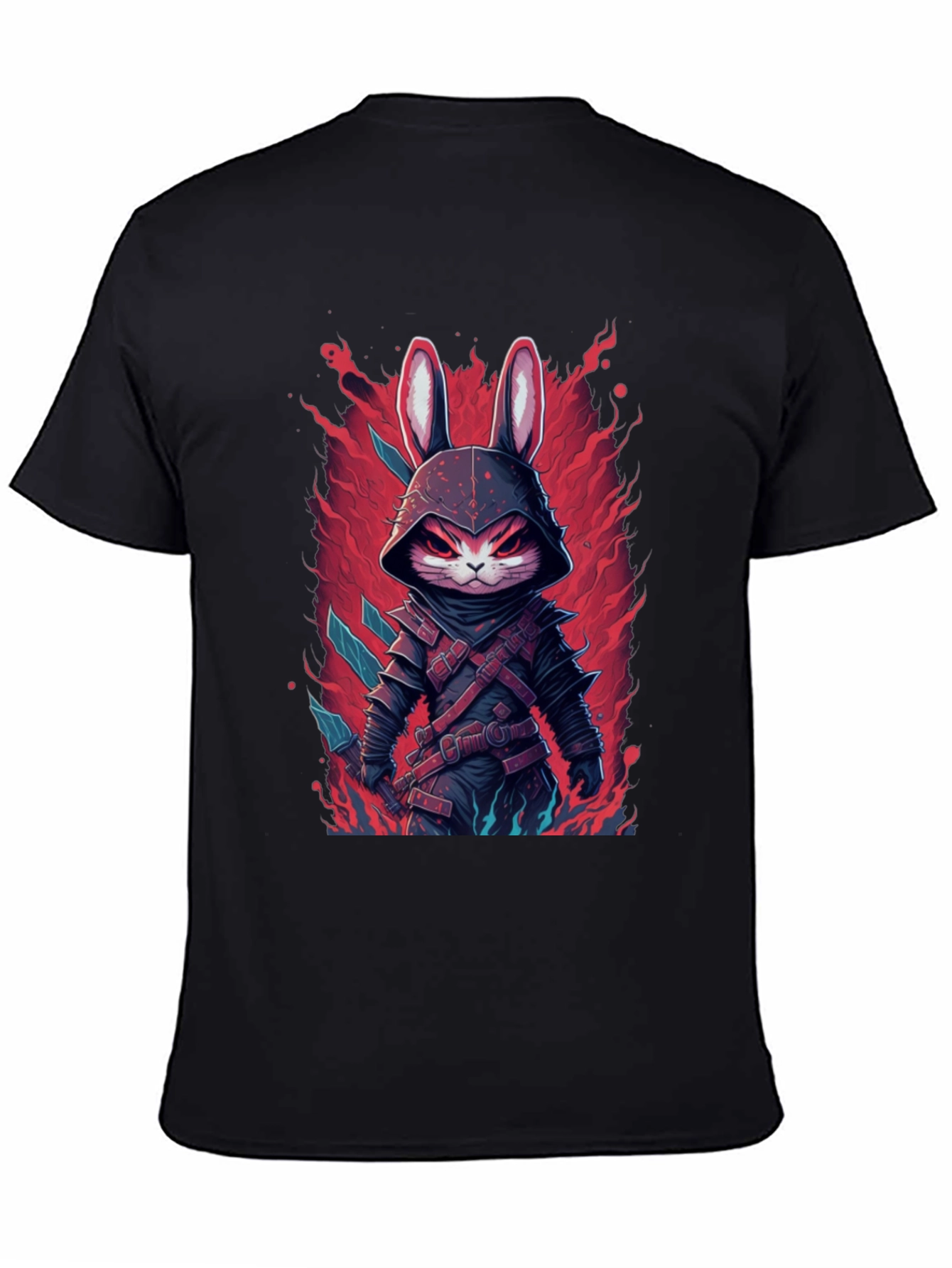 Mens Black T-Shirt with Rabbit Warrior Graphic