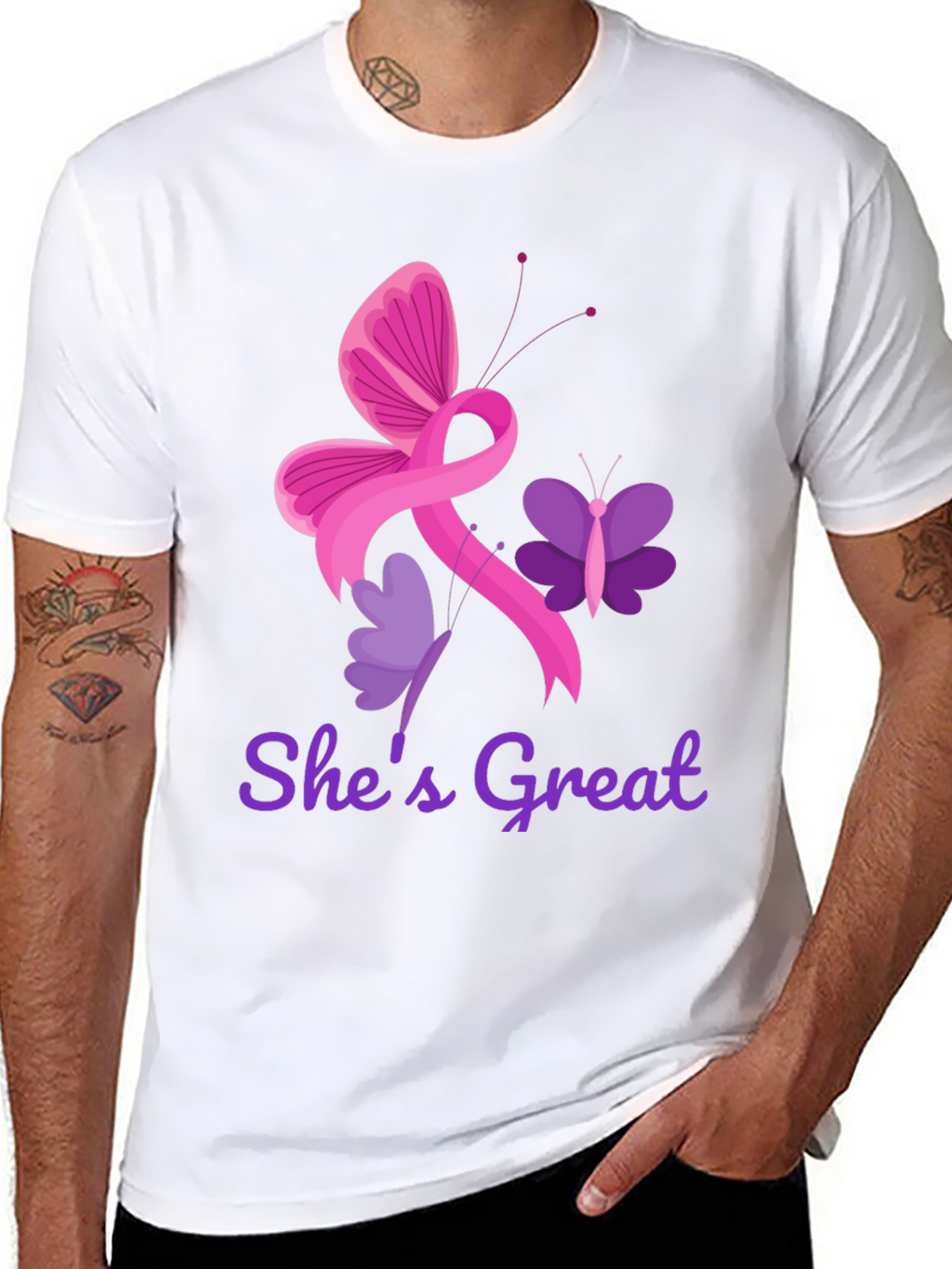 Shes Great Breast Cancer Awareness Ribbon Butterfly T-Shirt