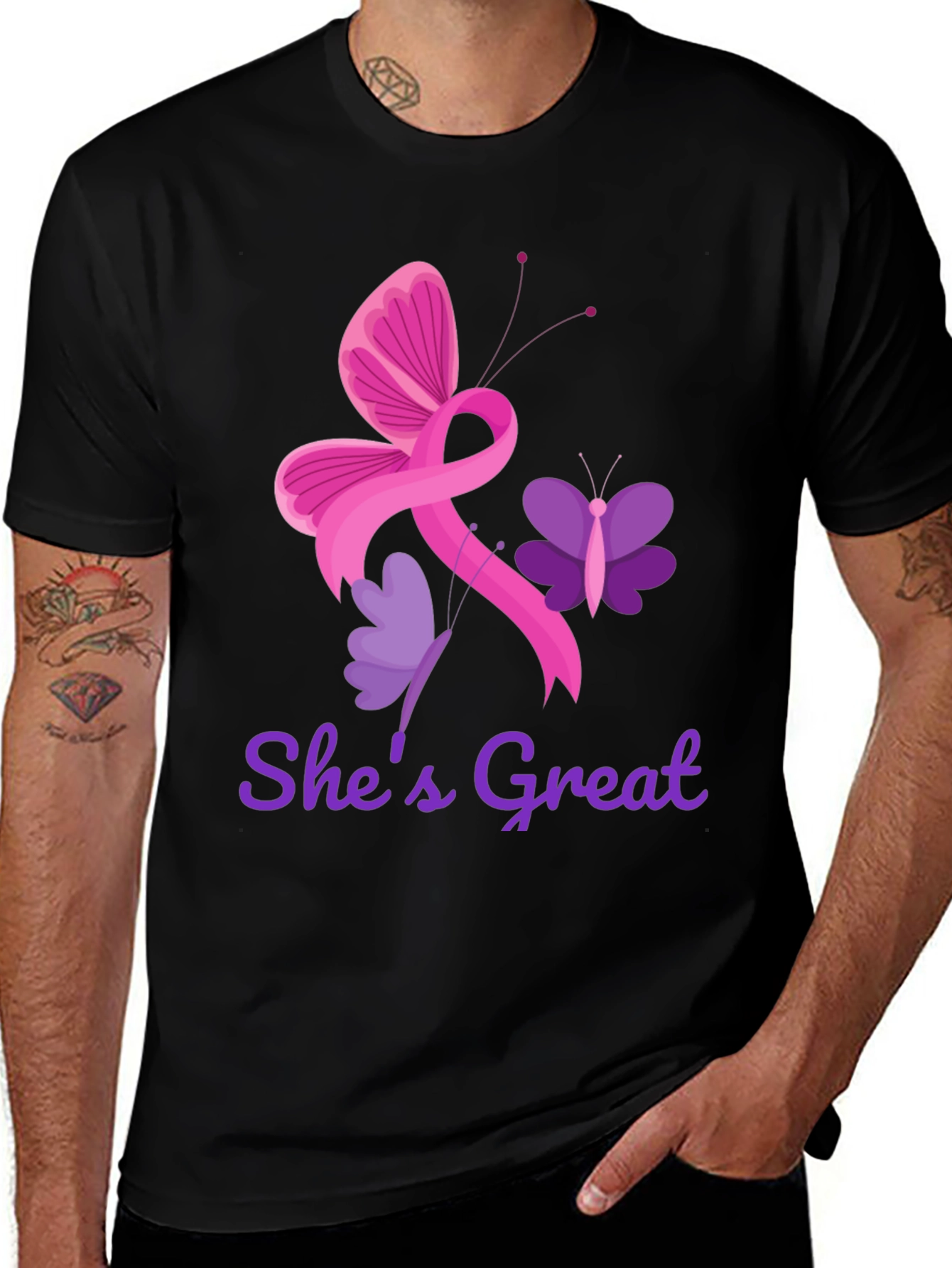 Shes Great Breast Cancer Awareness Ribbon Butterfly T-Shirt