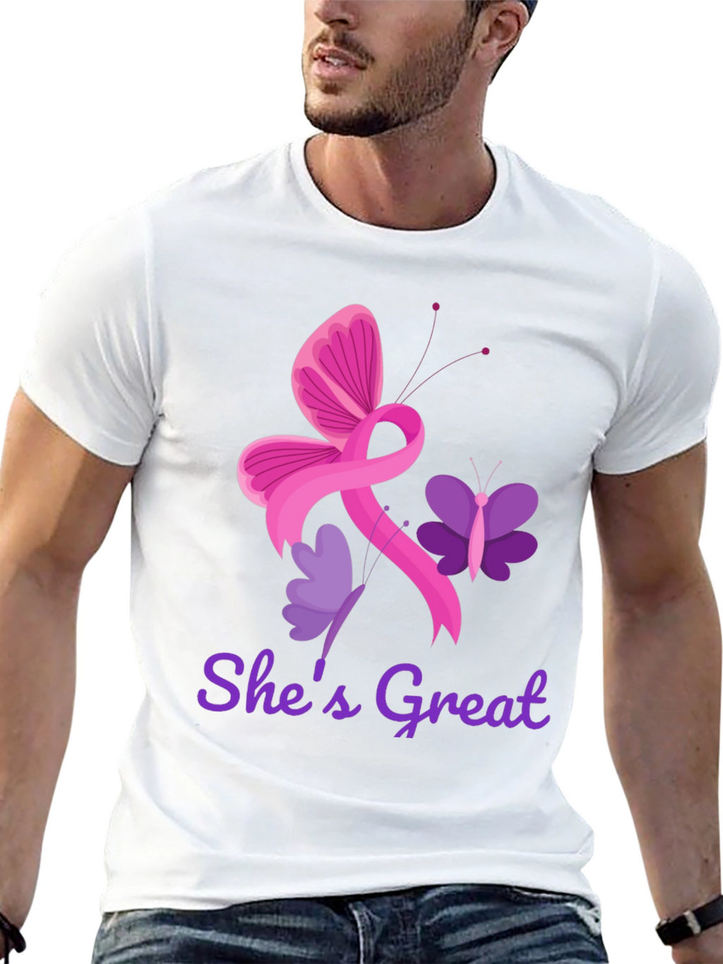 Shes Great Breast Cancer Awareness Ribbon Butterfly T-Shirt