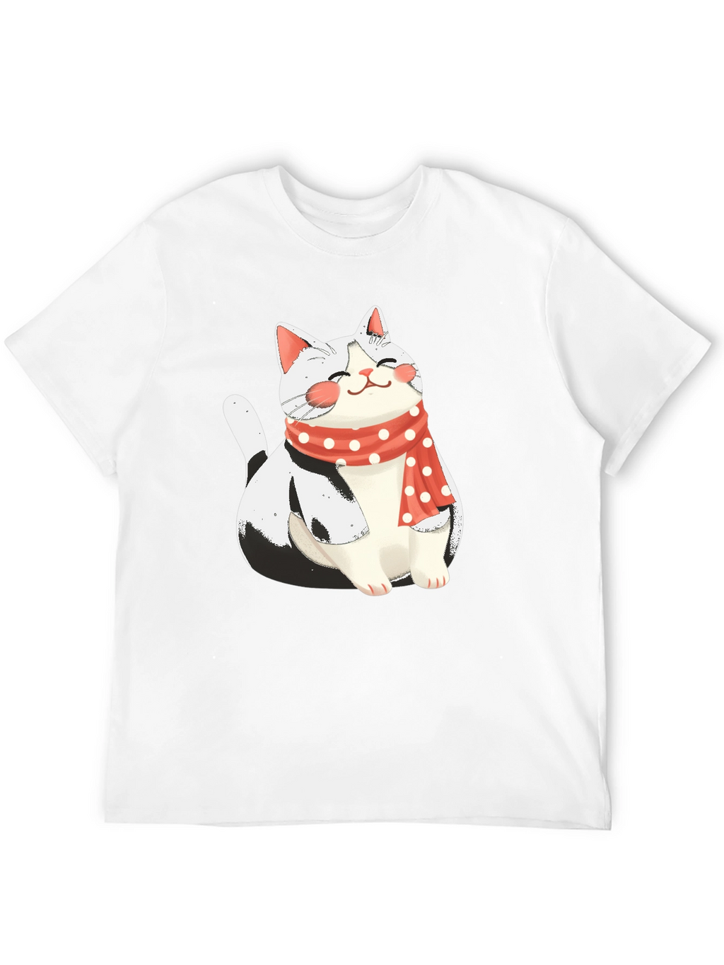 Cute Cat with Scarf Graphic Tee - Black