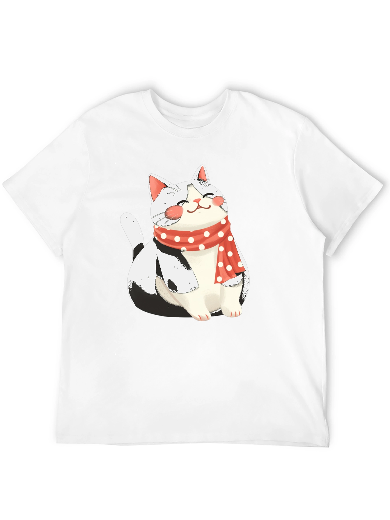 Cute Cat with Scarf Graphic Tee - Black