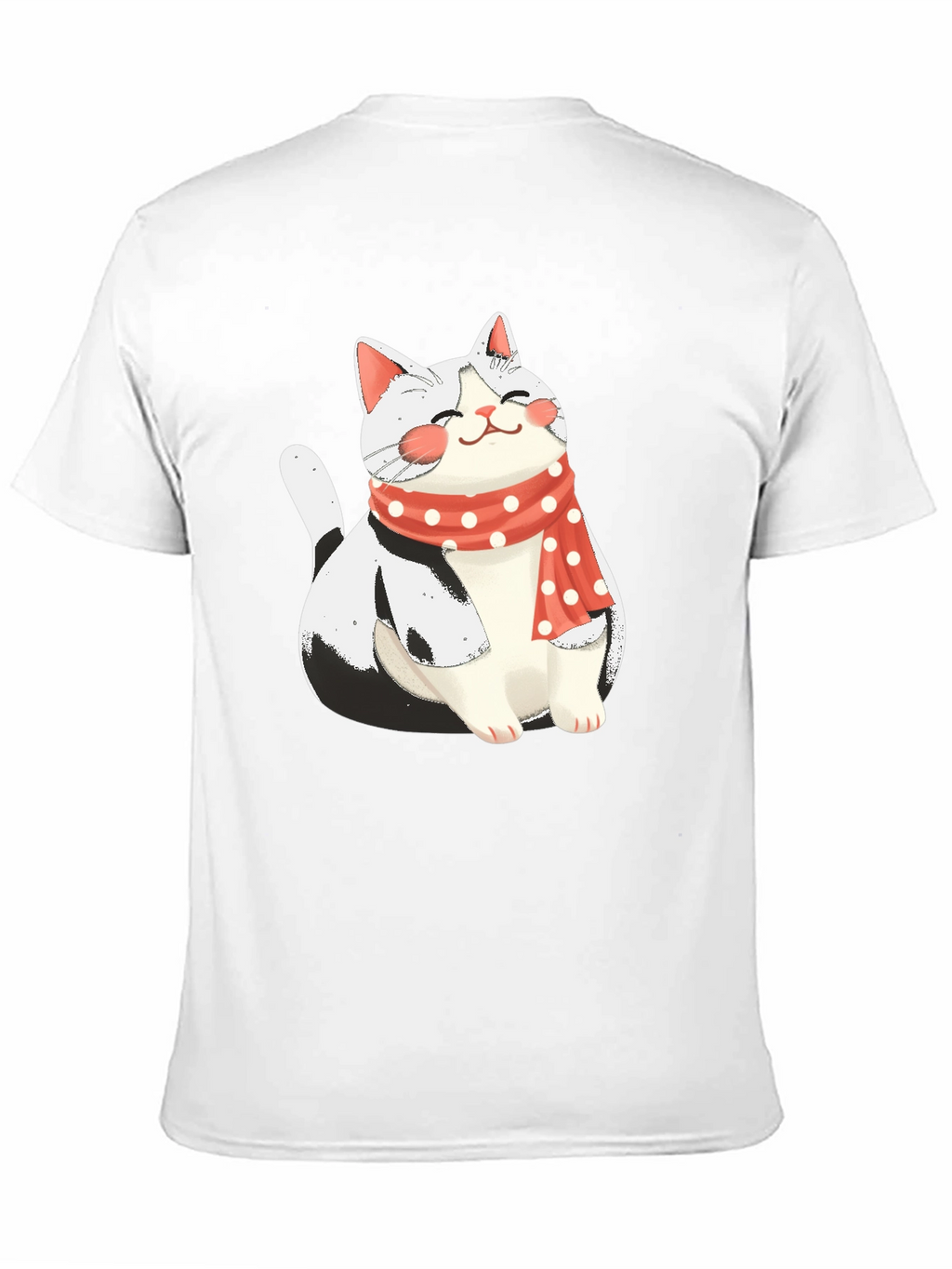 Cute Cat with Scarf Graphic Tee - Black
