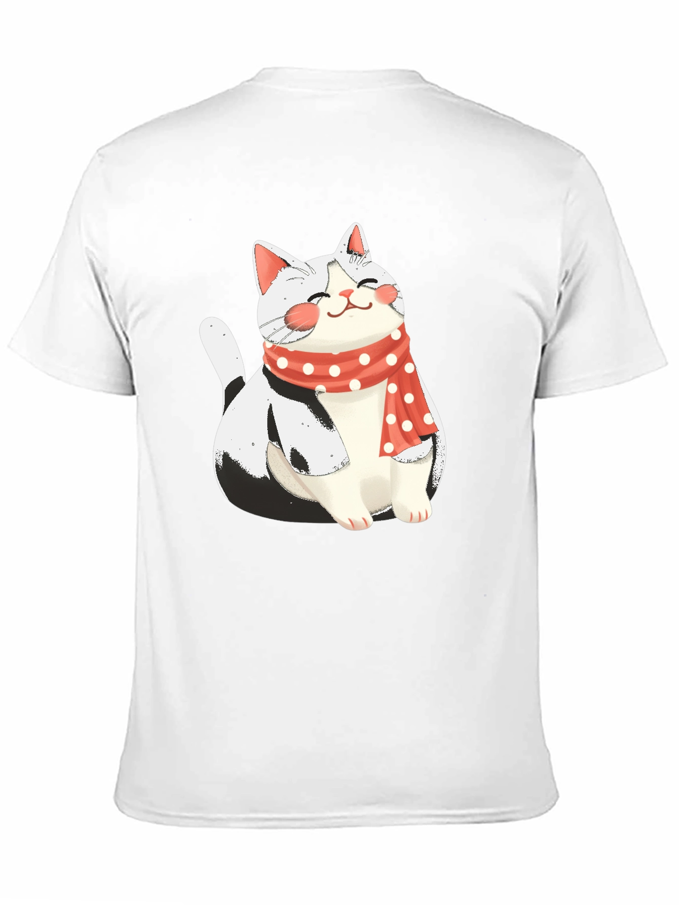 Cute Cat with Scarf Graphic Tee - Black
