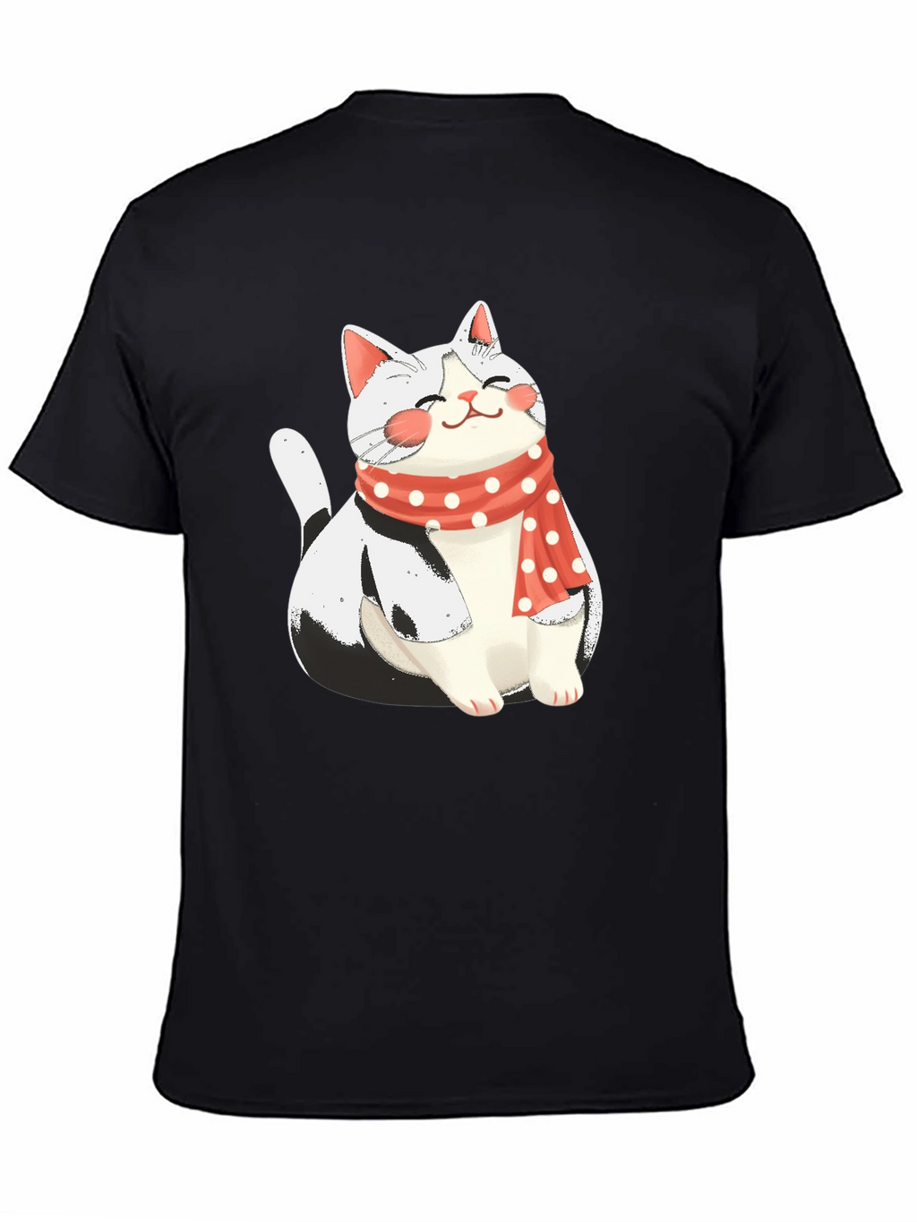 Cute Cat with Scarf Graphic Tee - Black