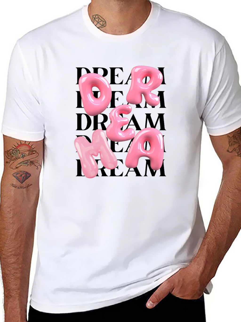 Dream Pink Letter Graphic Black T-Shirt