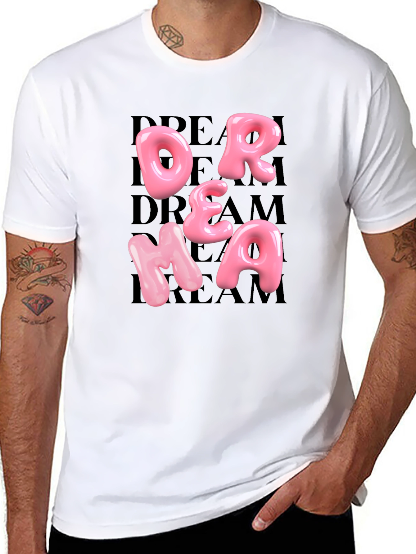 Dream Pink Letter Graphic Black T-Shirt