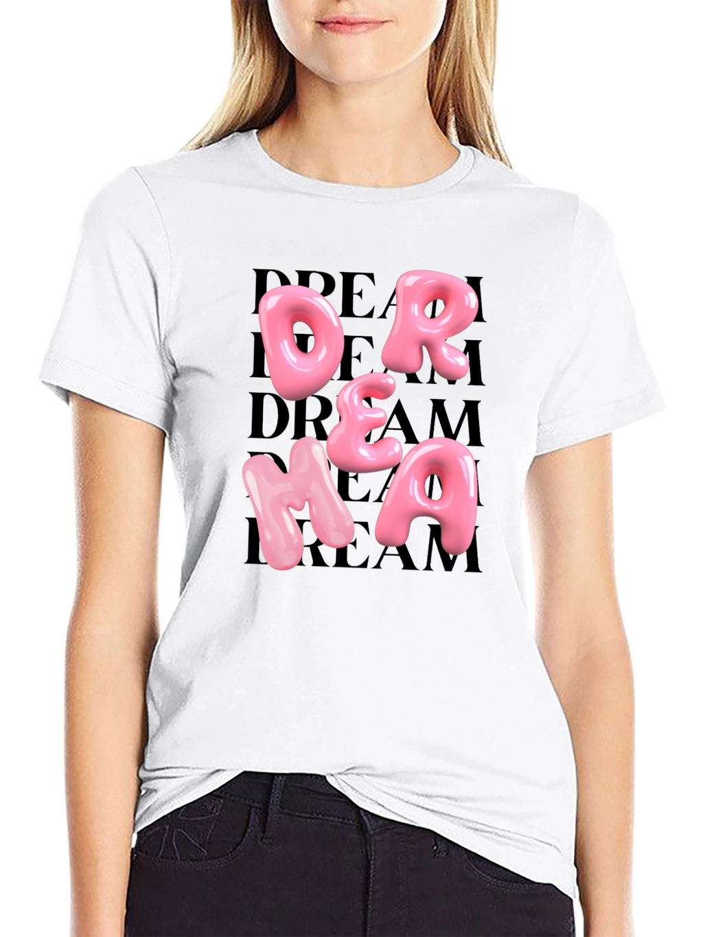 Dream Pink Letter Graphic Black T-Shirt