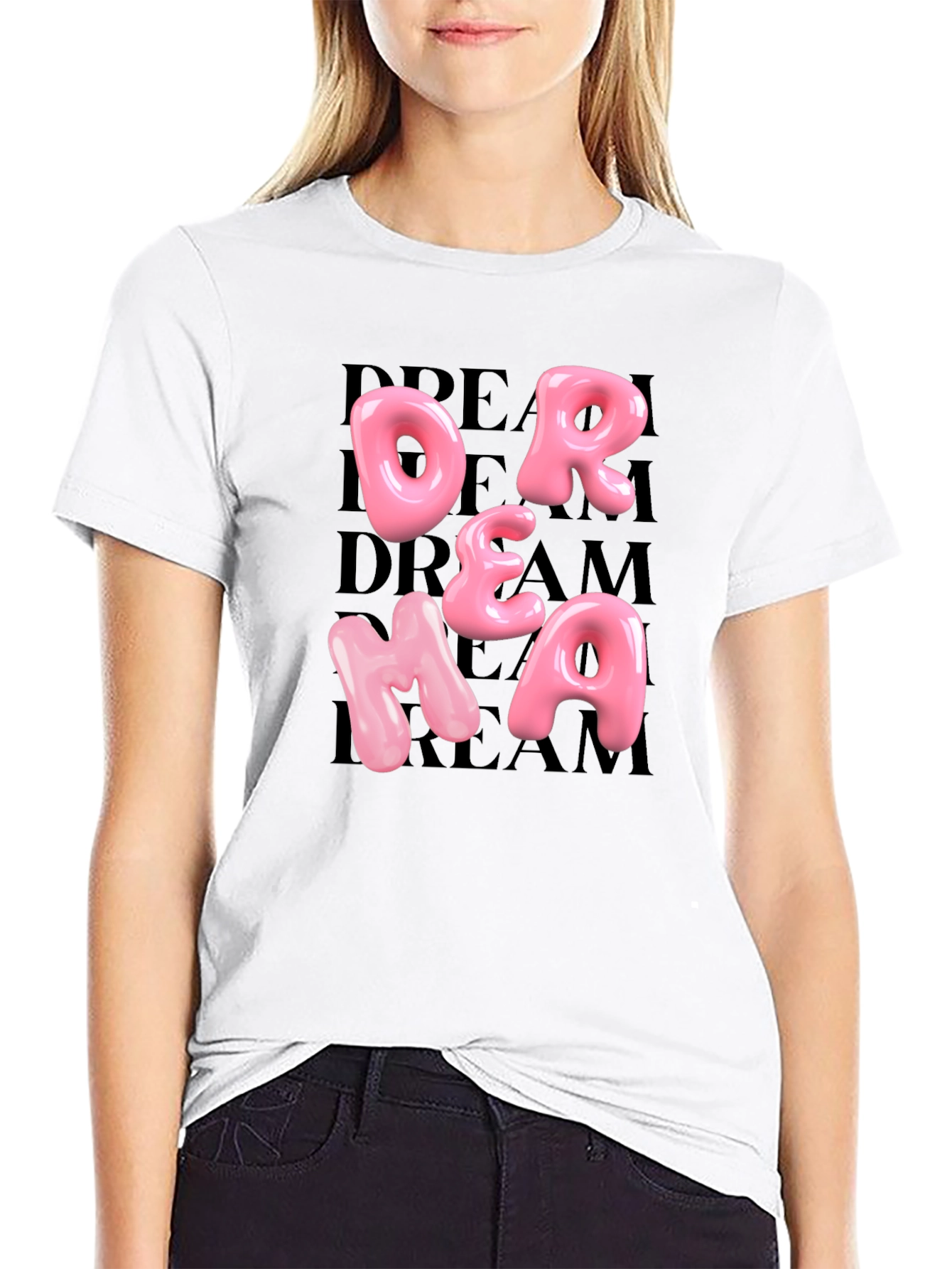 Dream Pink Letter Graphic Black T-Shirt