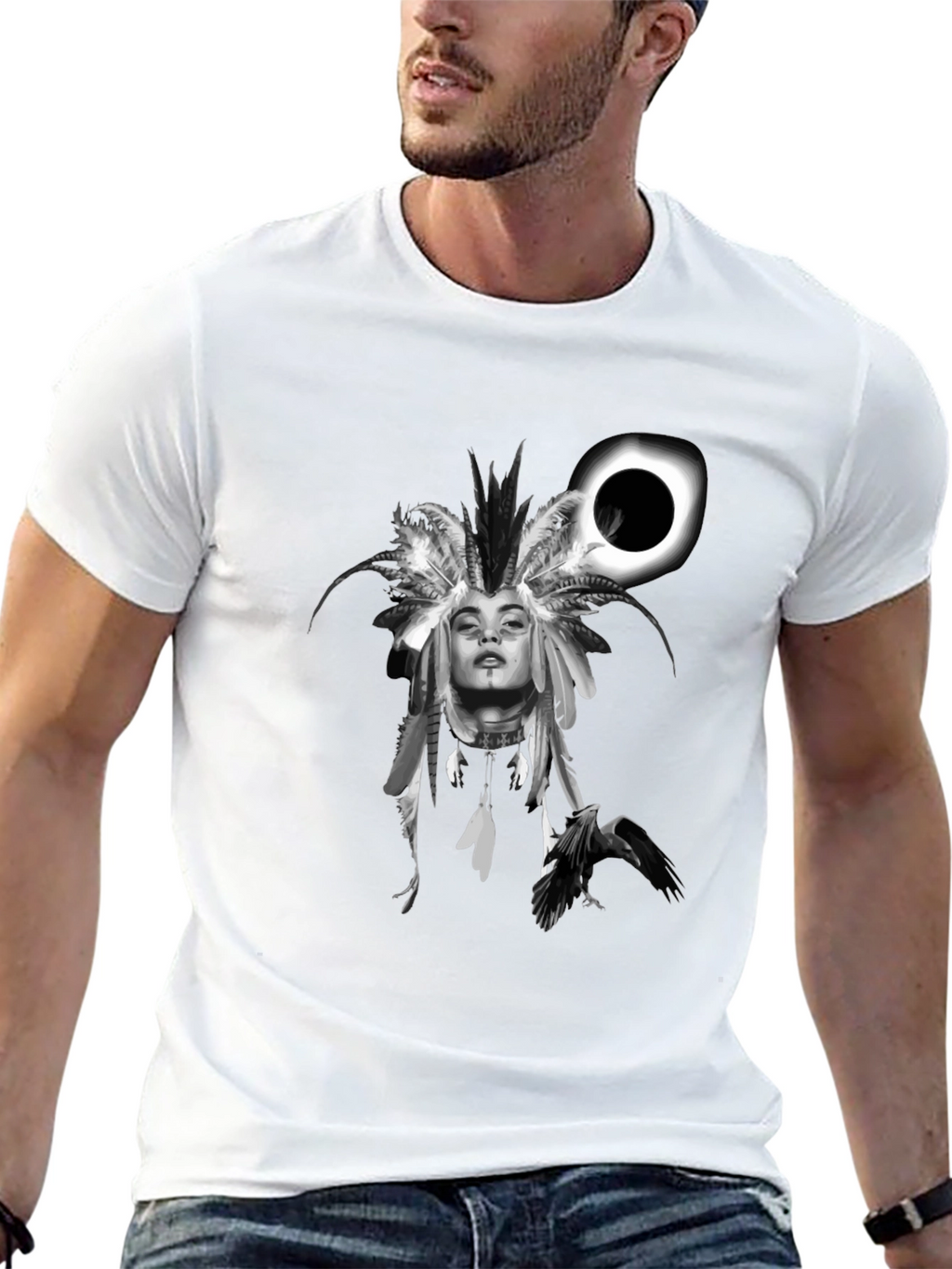 Raven Woman T-Shirt: Black Stylish Graphic Tee