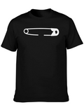 Safety Pin Graphic Tee - Black Cotton Casual Shirt