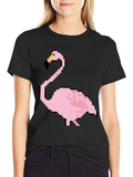Pixel Flamingo Graphic Tee - Black Cotton T-Shirt