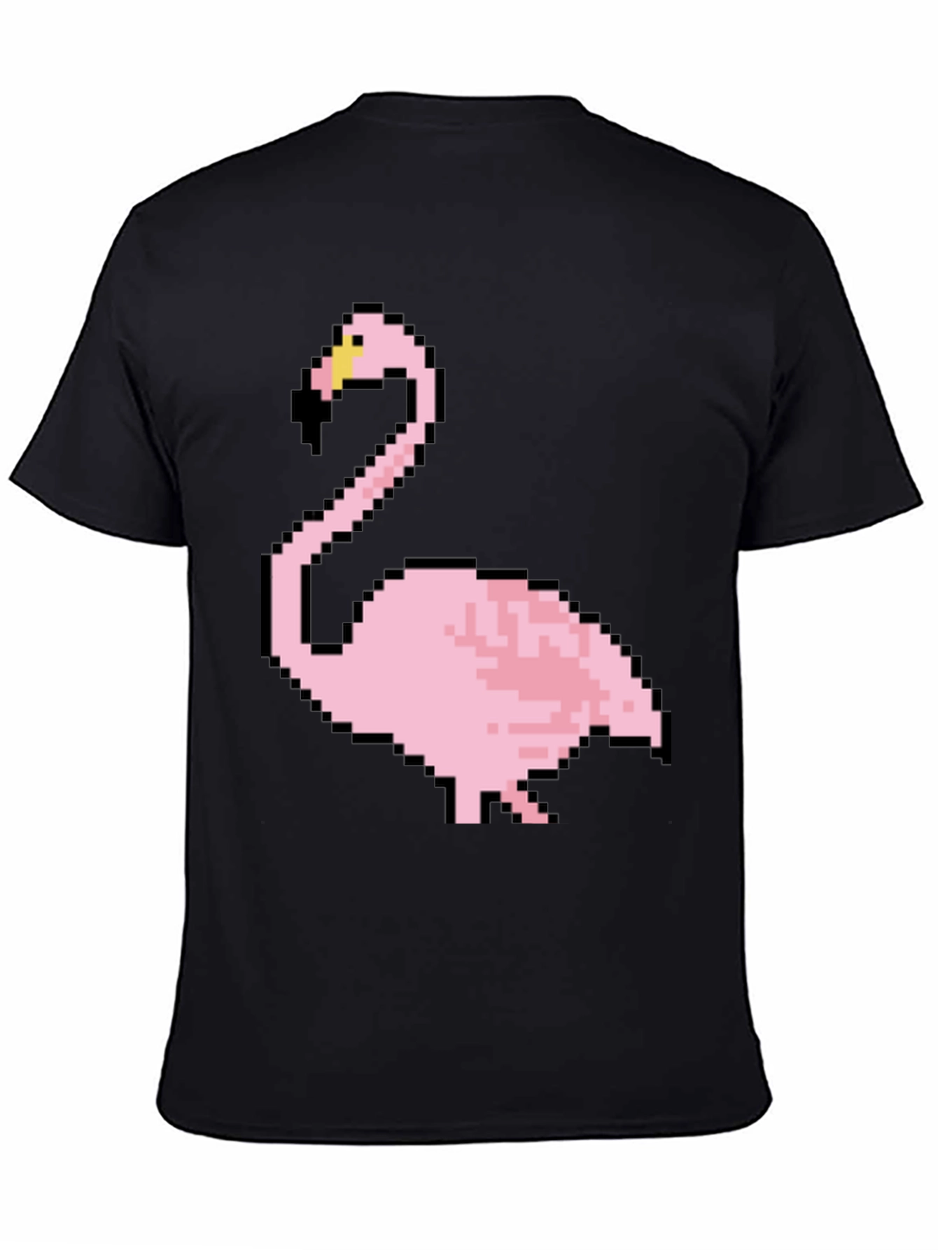 Pixel Flamingo Graphic Tee - Black Cotton T-Shirt