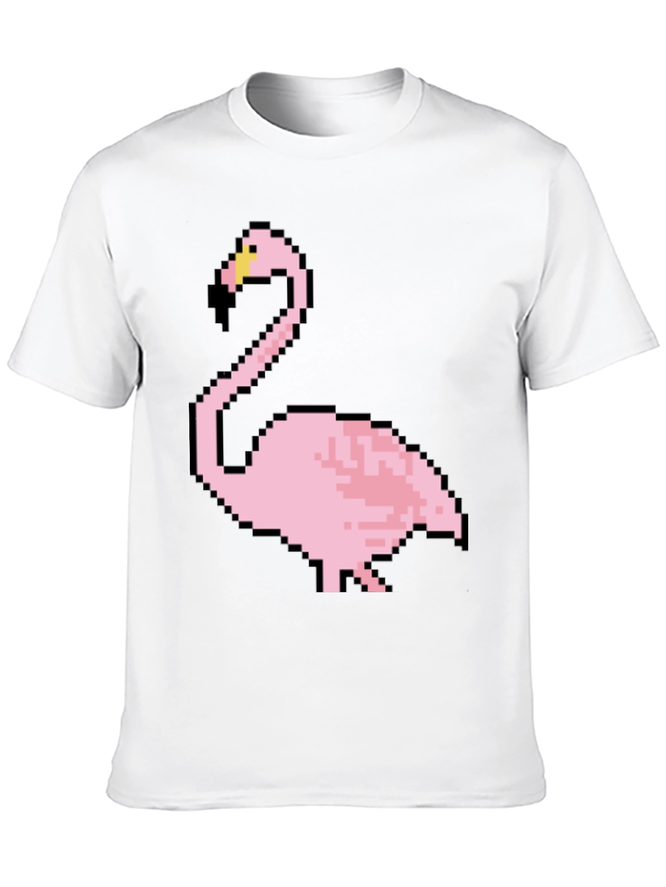 Pixel Flamingo Graphic Tee - Black Cotton T-Shirt