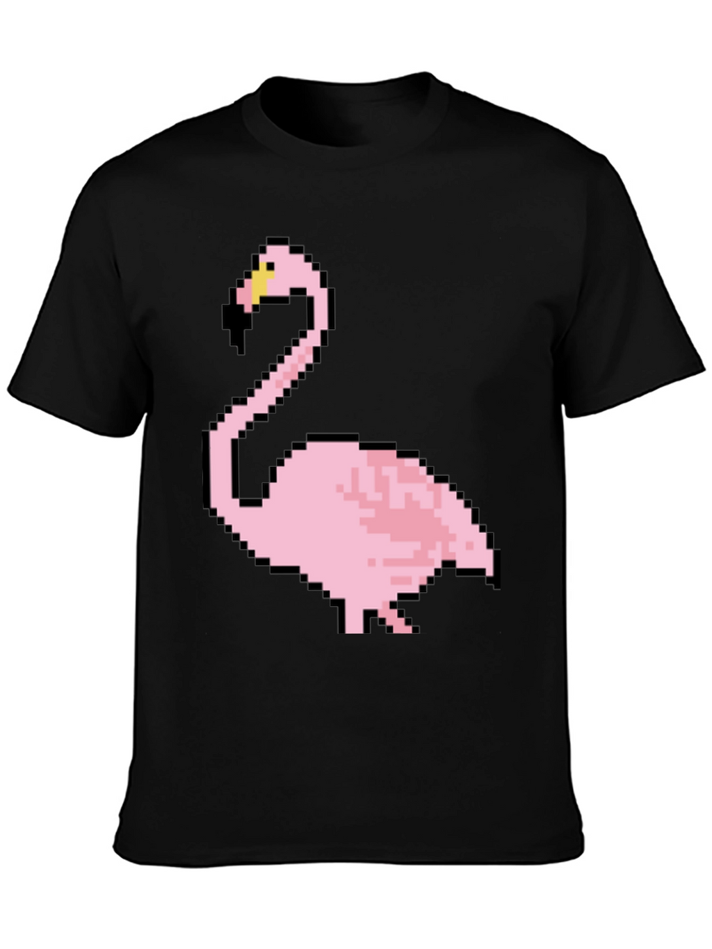Pixel Flamingo Graphic Tee - Black Cotton T-Shirt