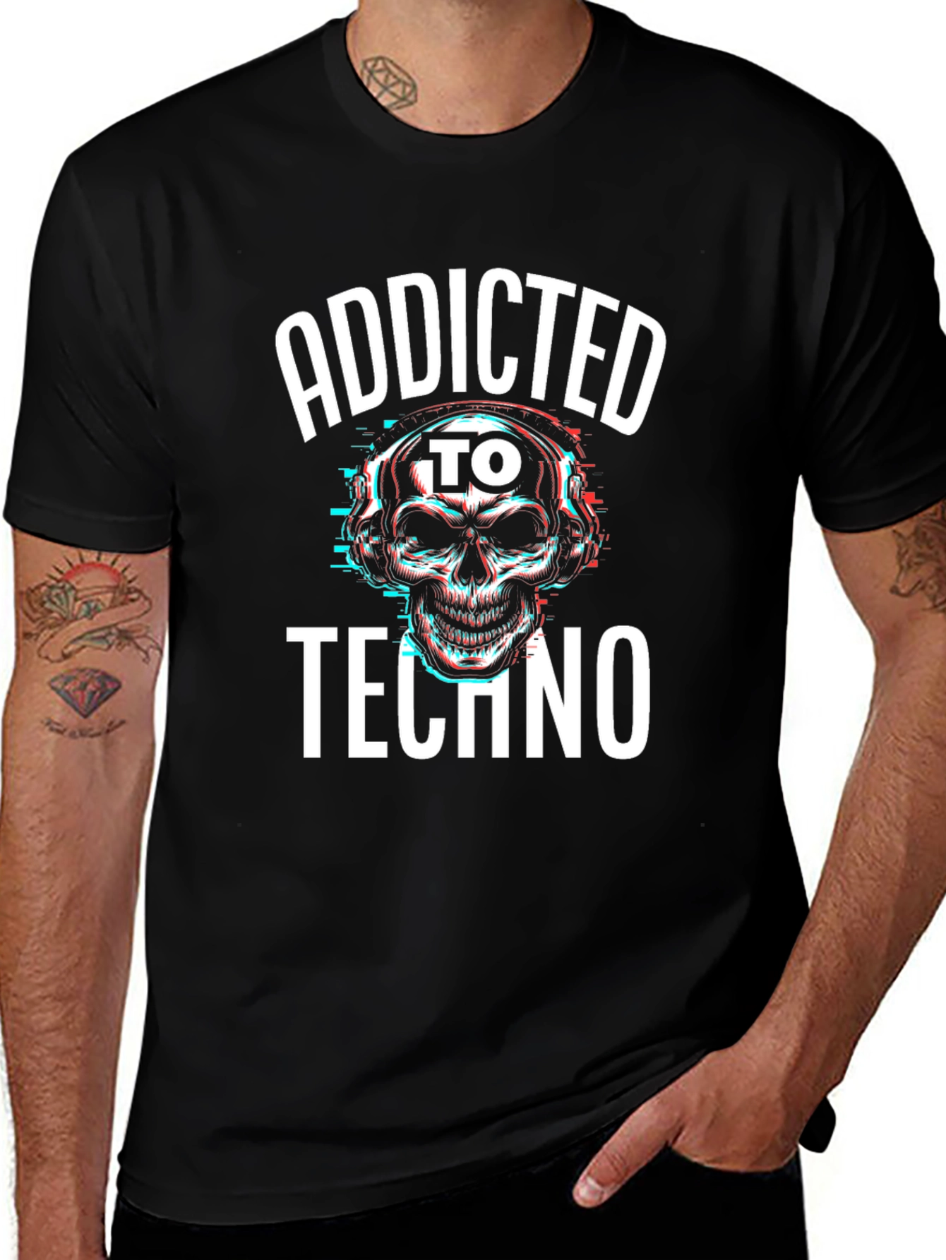 Addicted to Techno Skull Graphic T-Shirt