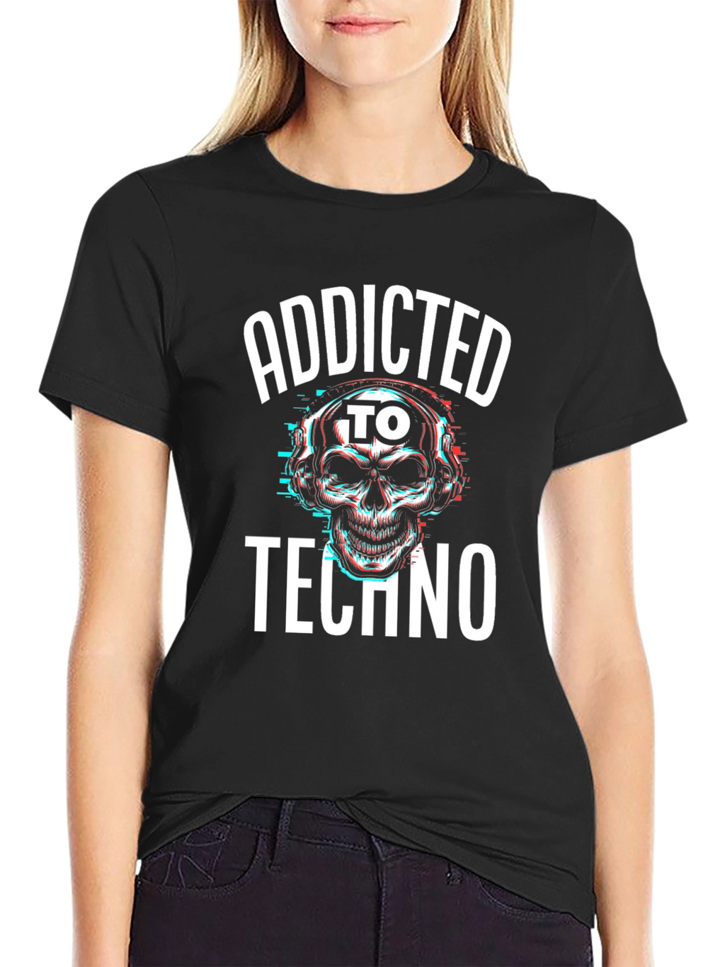 Addicted to Techno Skull Graphic T-Shirt