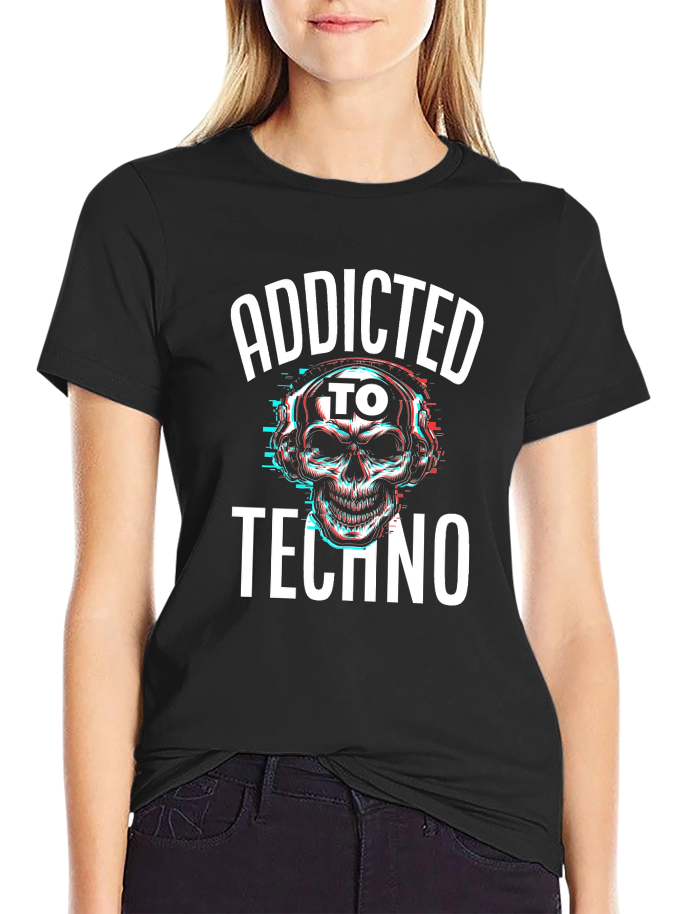 Addicted to Techno Skull Graphic T-Shirt