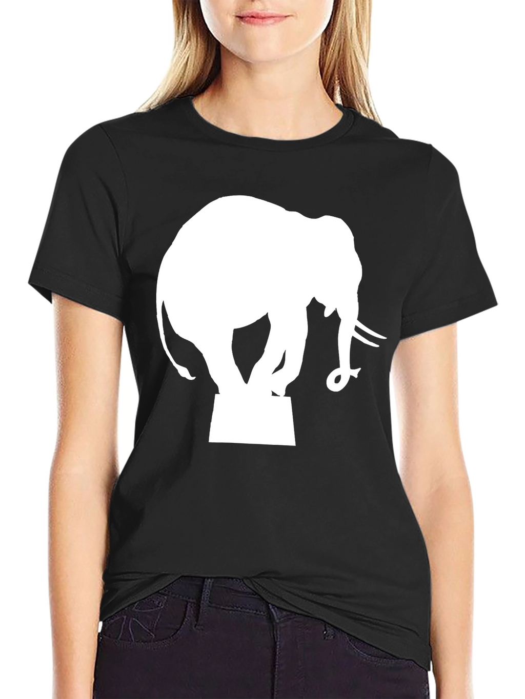Elephant Silhouette Graphic Tee - Black