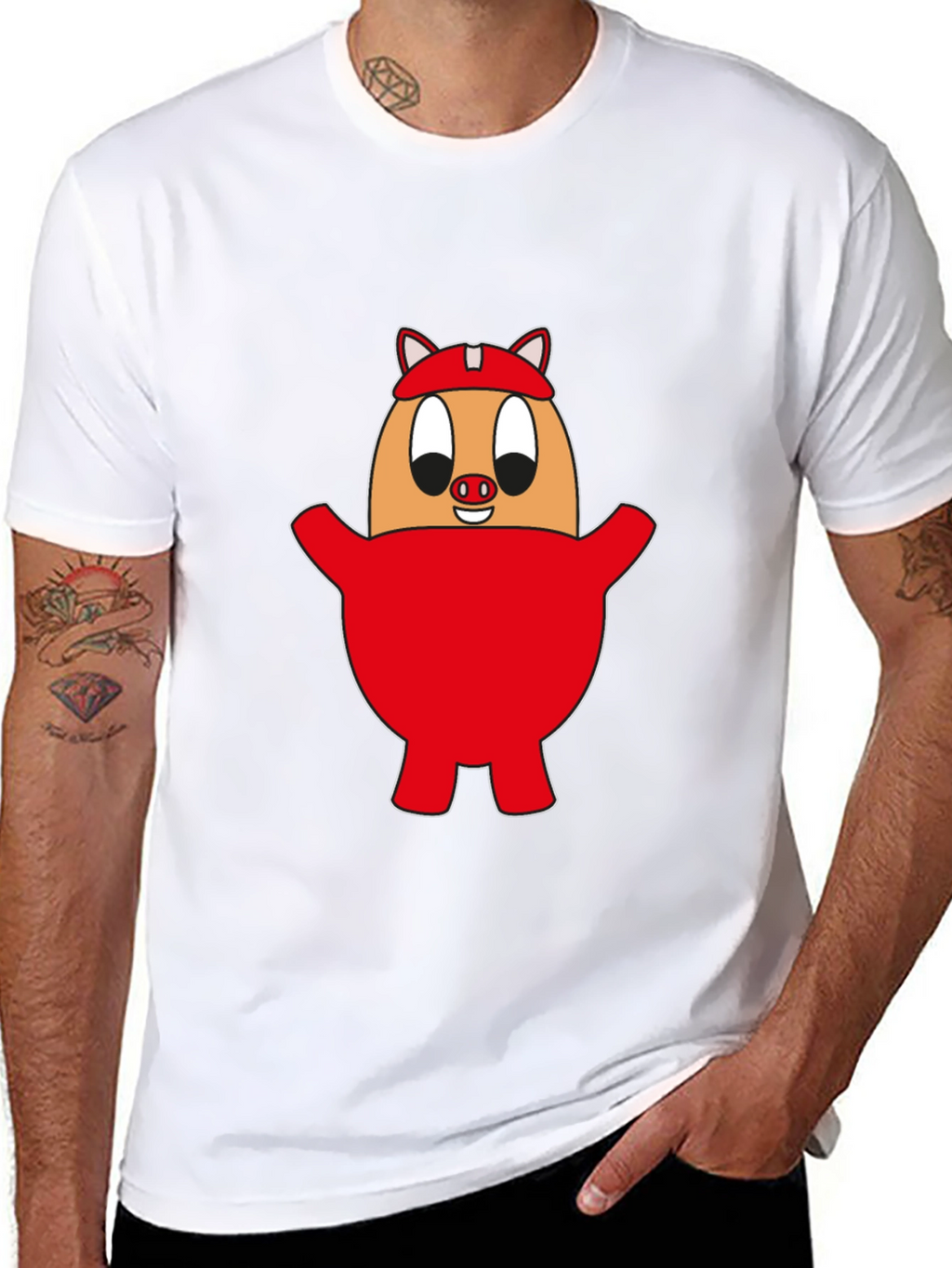 Cartoon Pig Egg Tee - Unisex Black Cotton Shirt