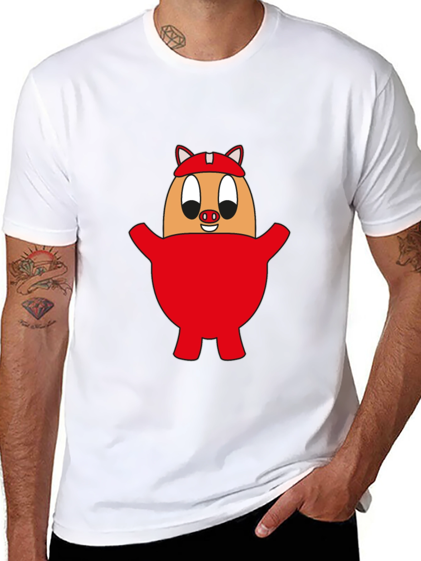 Cartoon Pig Egg Tee - Unisex Black Cotton Shirt
