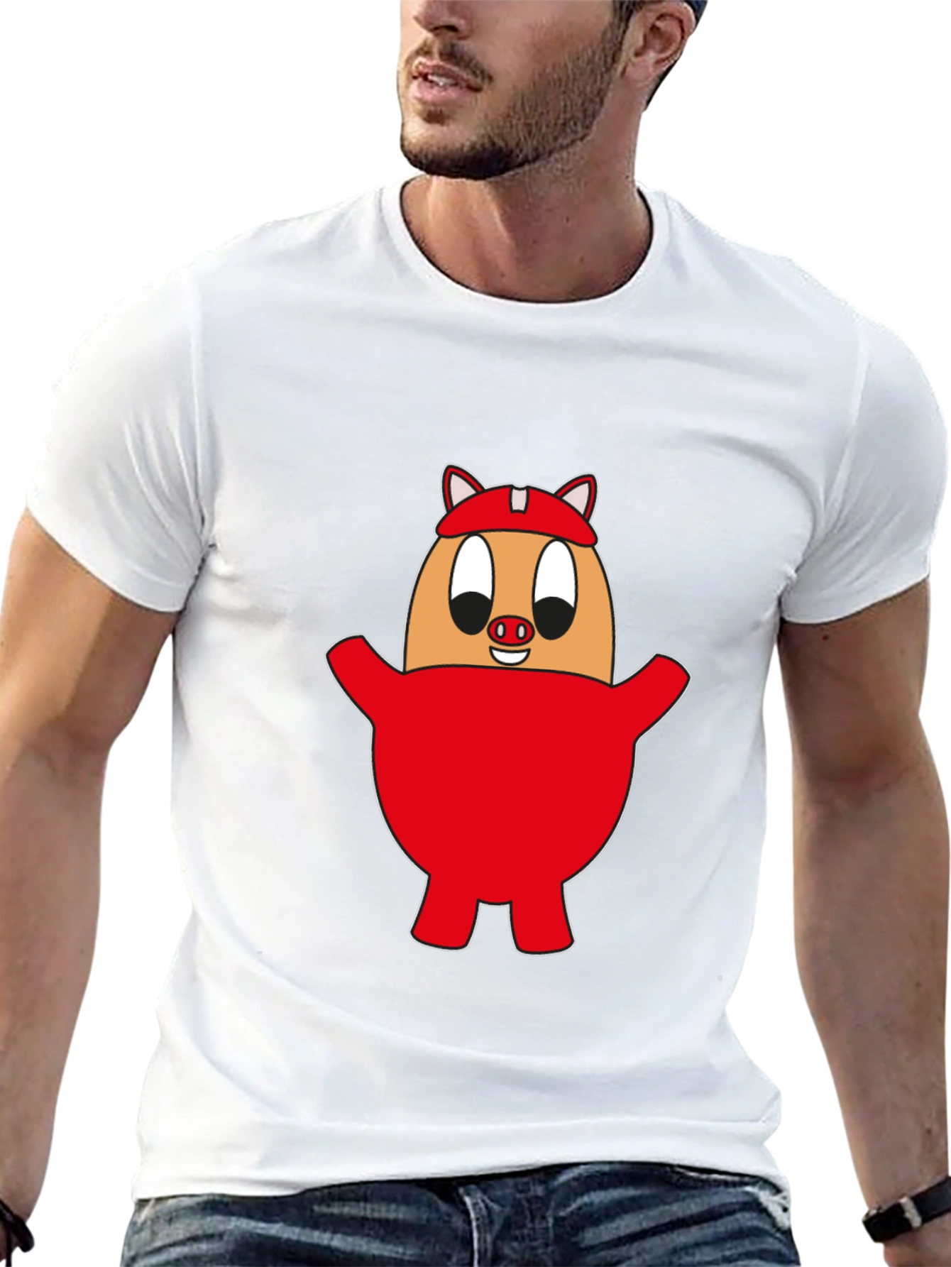 Cartoon Pig Egg Tee - Unisex Black Cotton Shirt