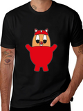 Cartoon Pig Egg Tee - Unisex Black Cotton Shirt
