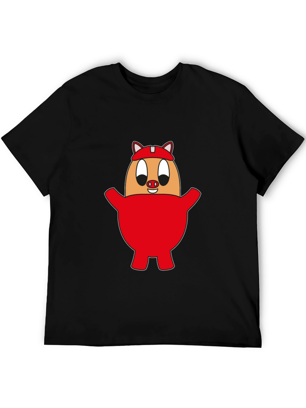 Cartoon Pig Egg Tee - Unisex Black Cotton Shirt