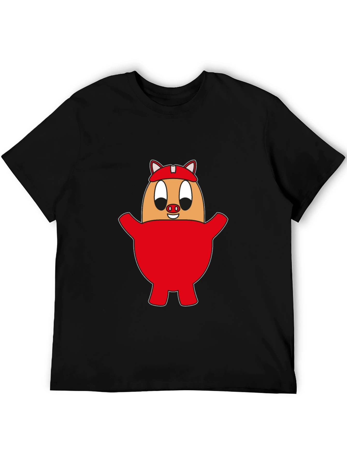 Cartoon Pig Egg Tee - Unisex Black Cotton Shirt