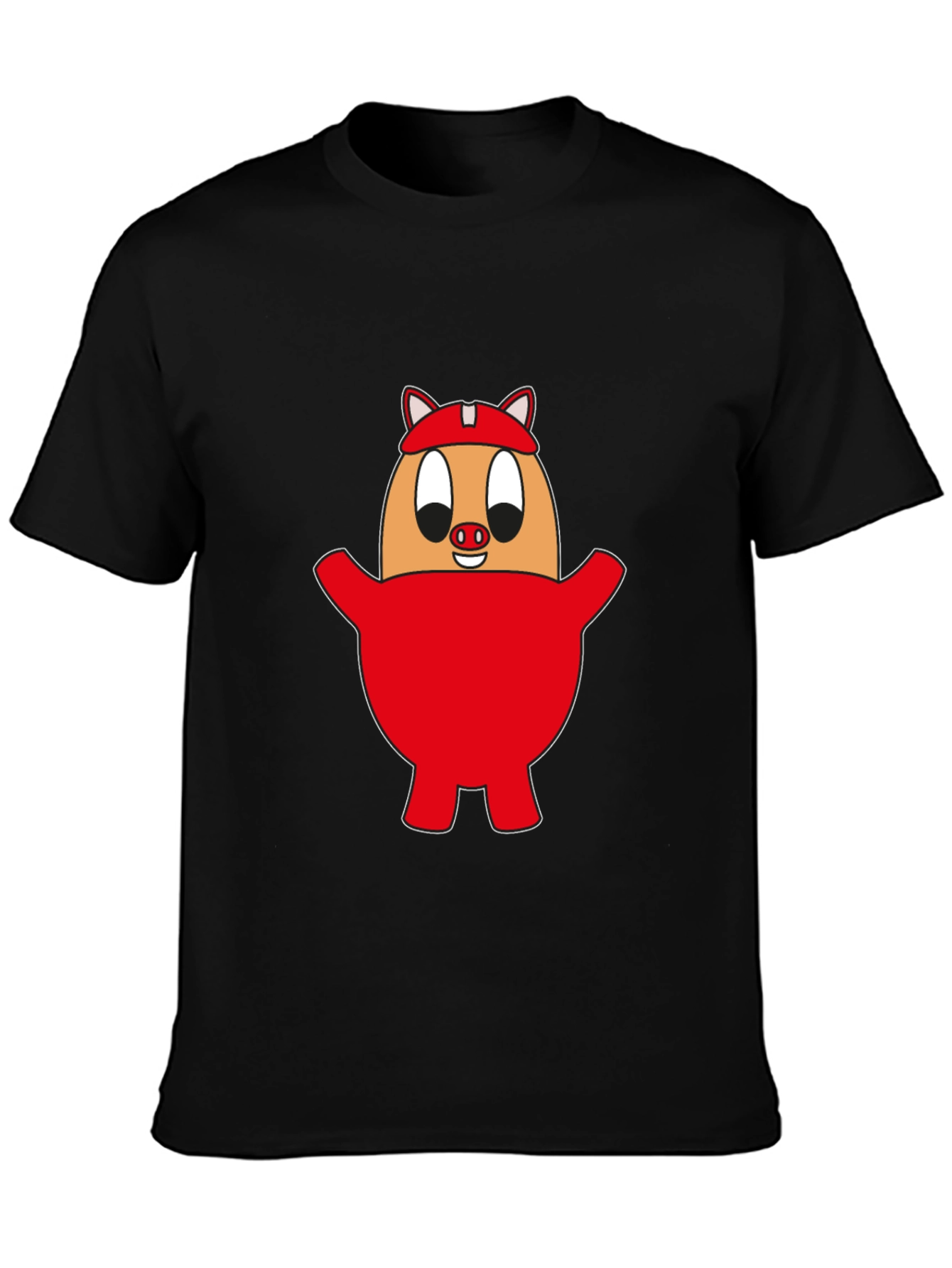 Cartoon Pig Egg Tee - Unisex Black Cotton Shirt