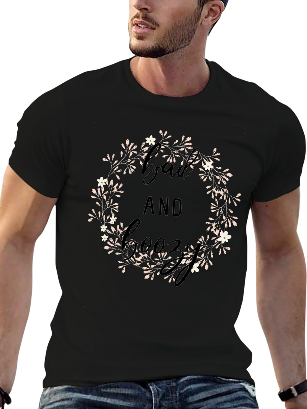 Bad and Boozy Floral Wreath Graphic Tee