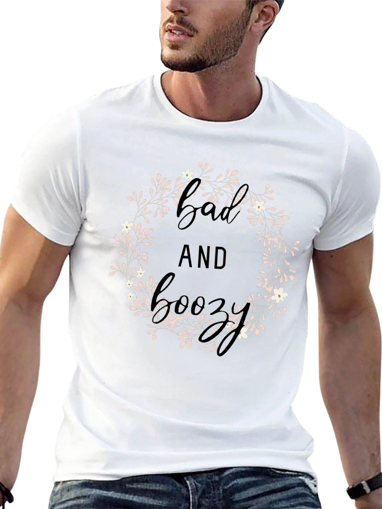 Bad and Boozy Floral Wreath Graphic Tee