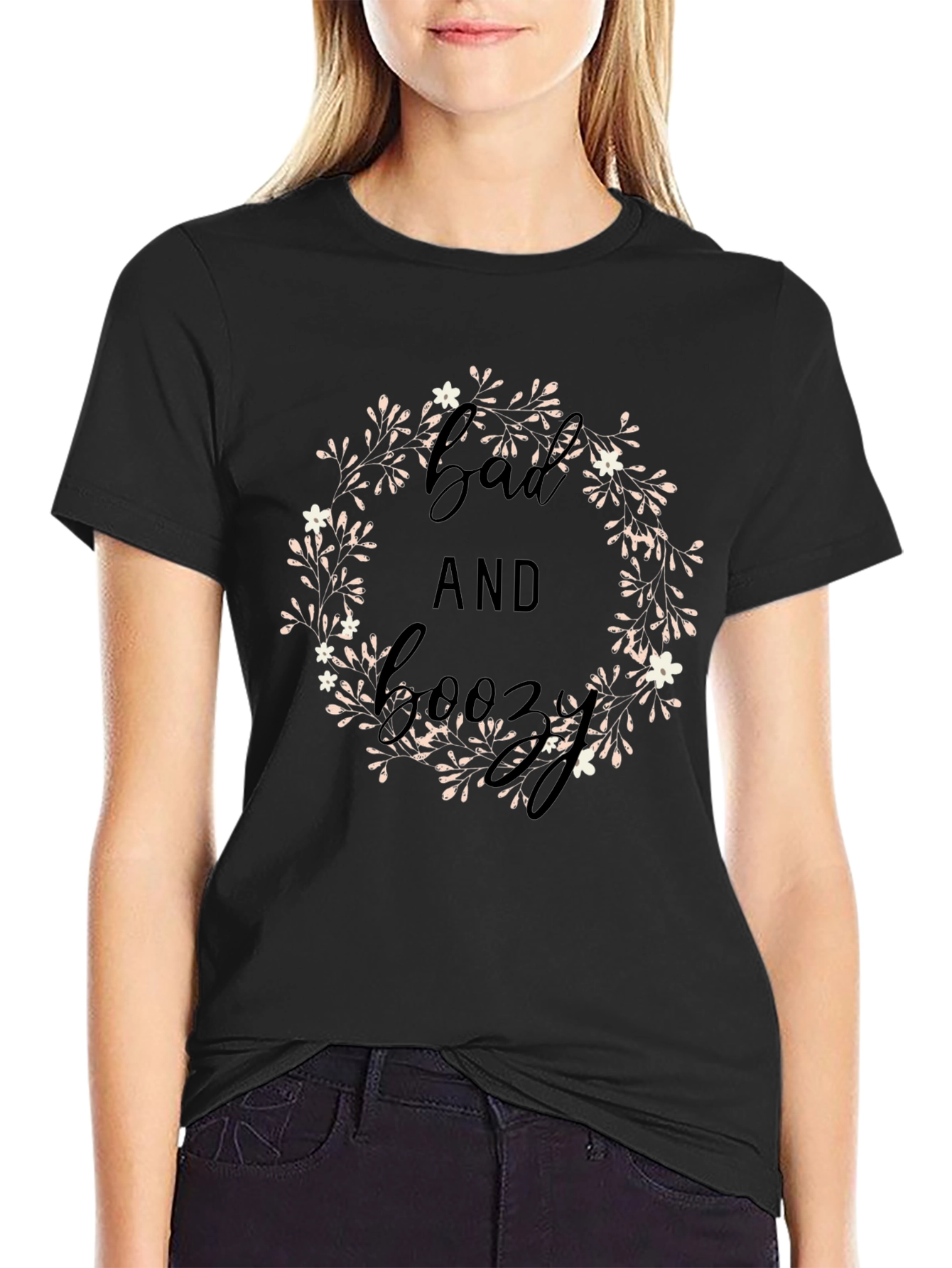 Bad and Boozy Floral Wreath Graphic Tee