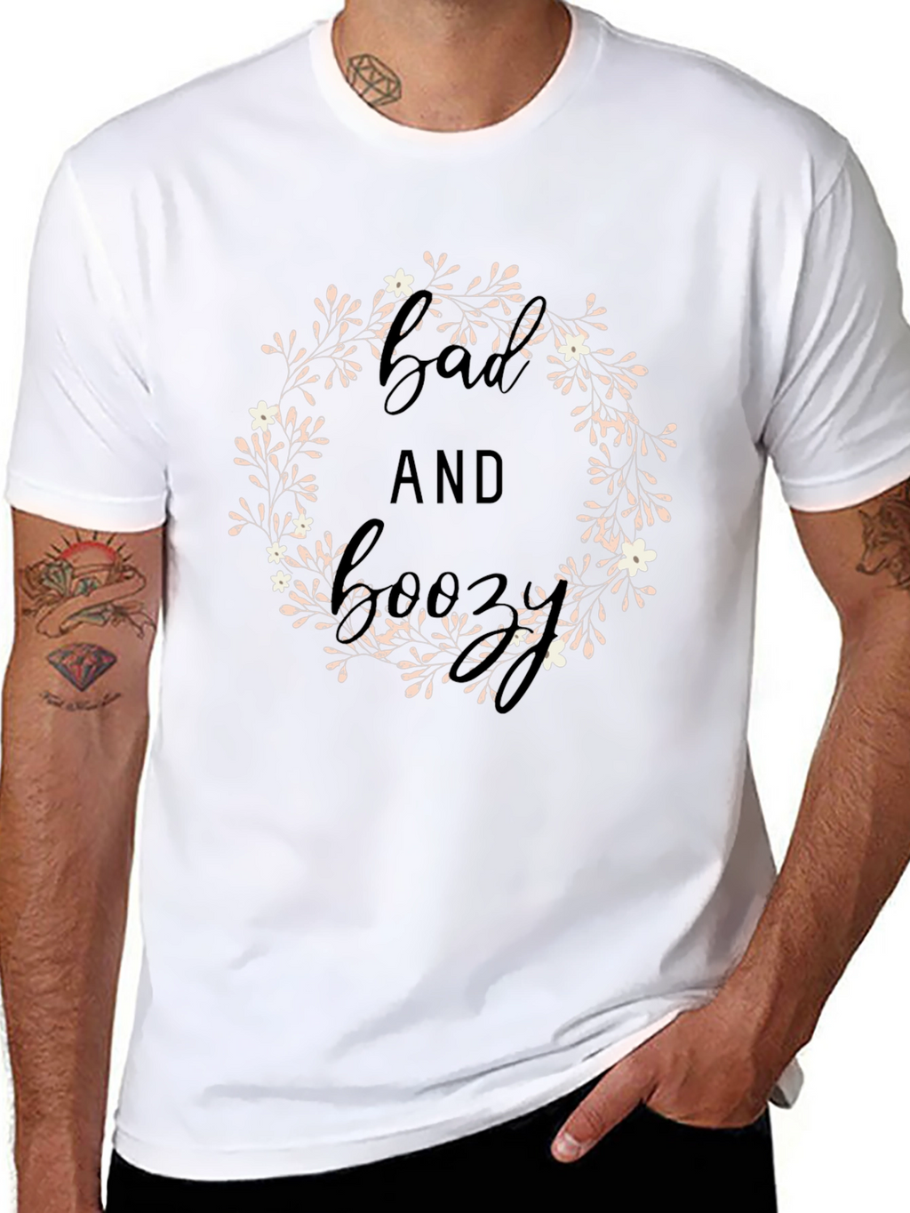 Bad and Boozy Floral Wreath Graphic Tee