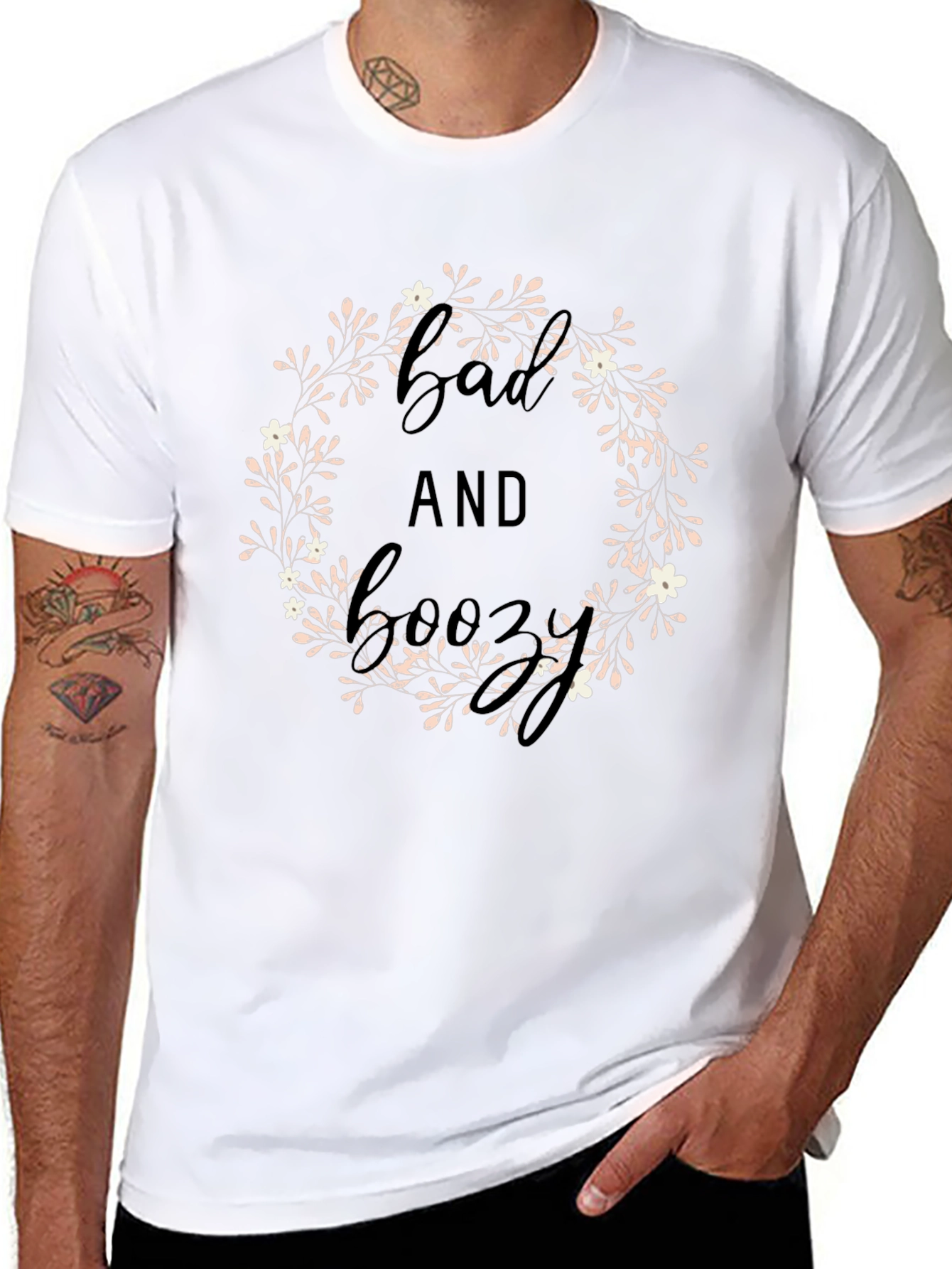 Bad and Boozy Floral Wreath Graphic Tee