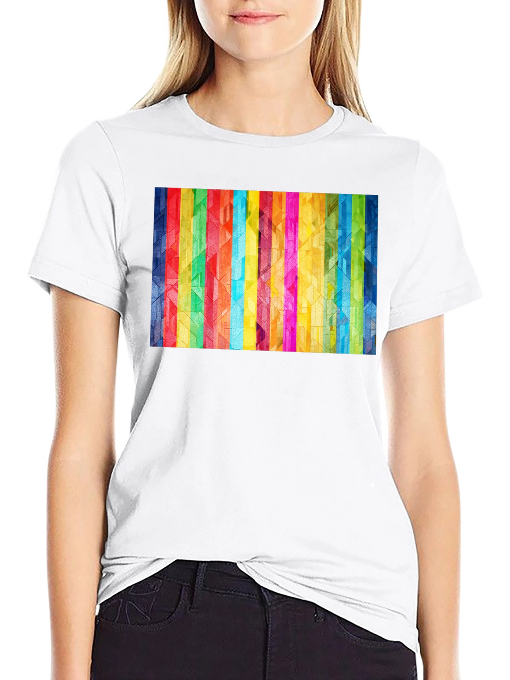 Geometric Rainbow Stripe Graphic Tee