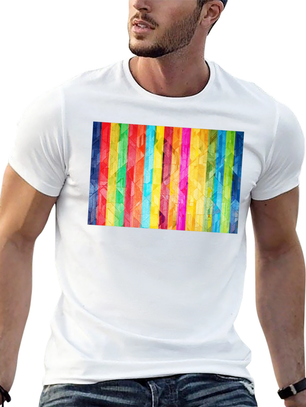 Geometric Rainbow Stripe Graphic Tee