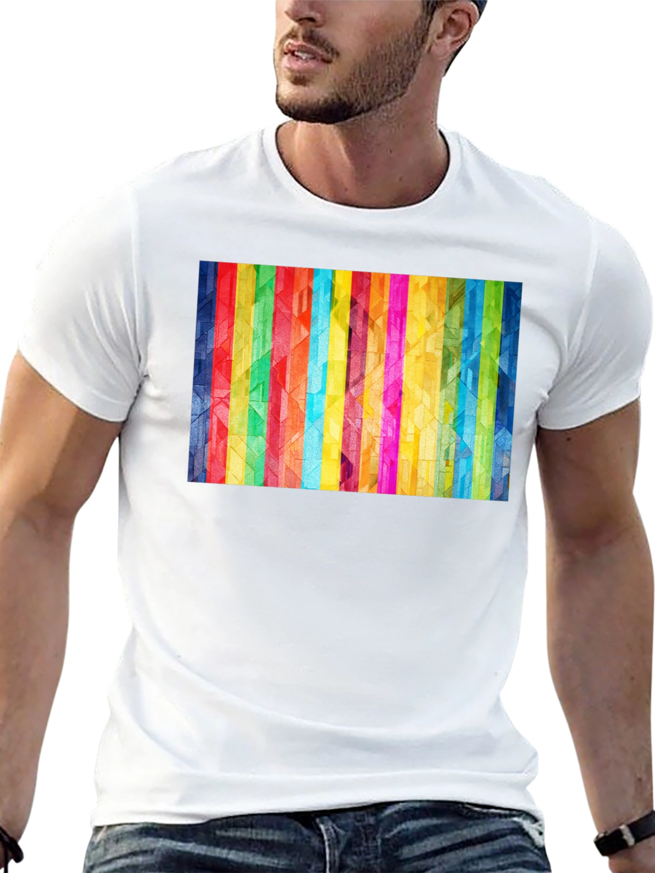 Geometric Rainbow Stripe Graphic Tee