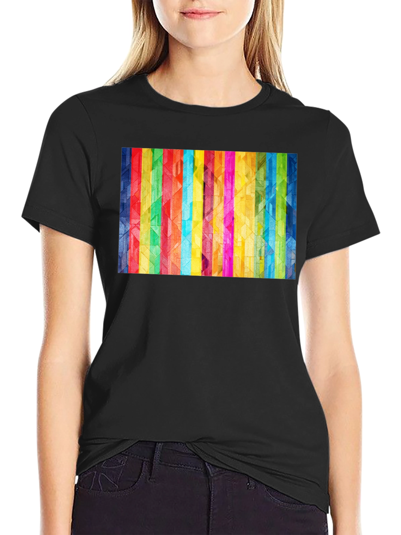 Geometric Rainbow Stripe Graphic Tee