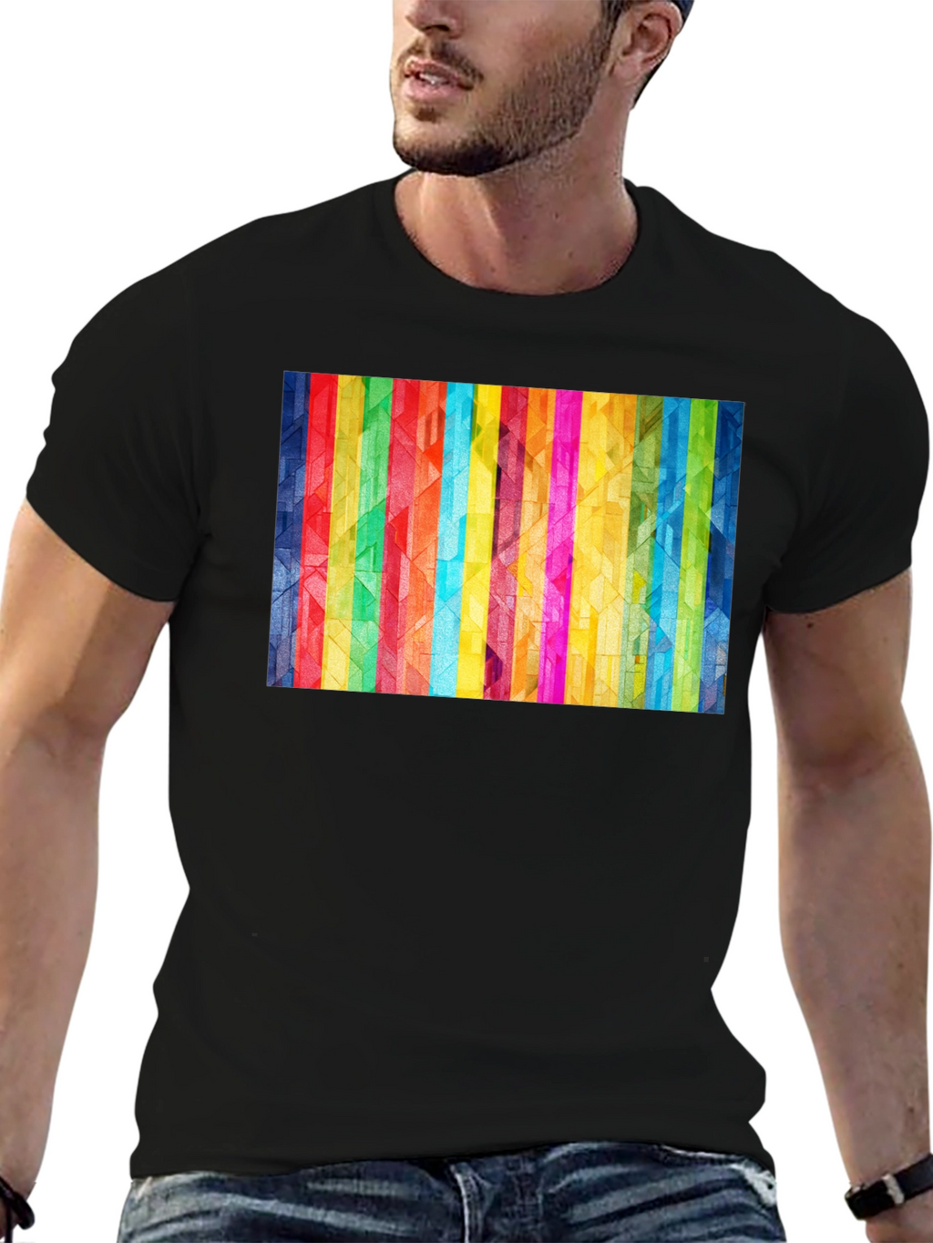 Geometric Rainbow Stripe Graphic Tee