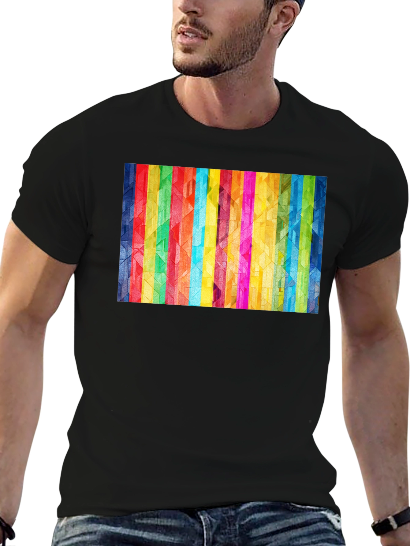 Geometric Rainbow Stripe Graphic Tee