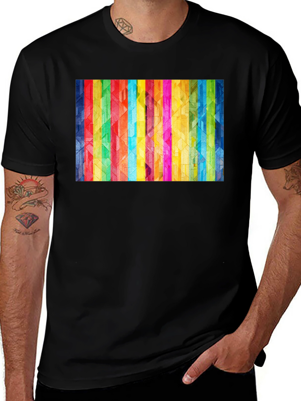 Geometric Rainbow Stripe Graphic Tee